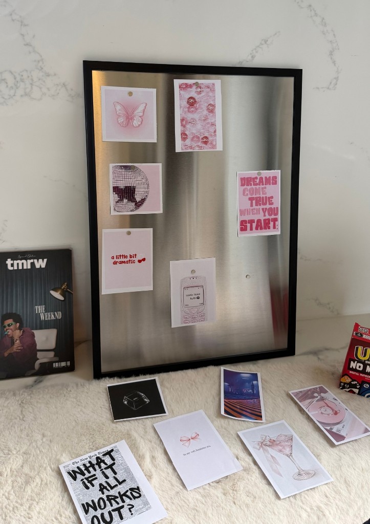 Metalli Magnetic Board with aesthetic cards and polaroids